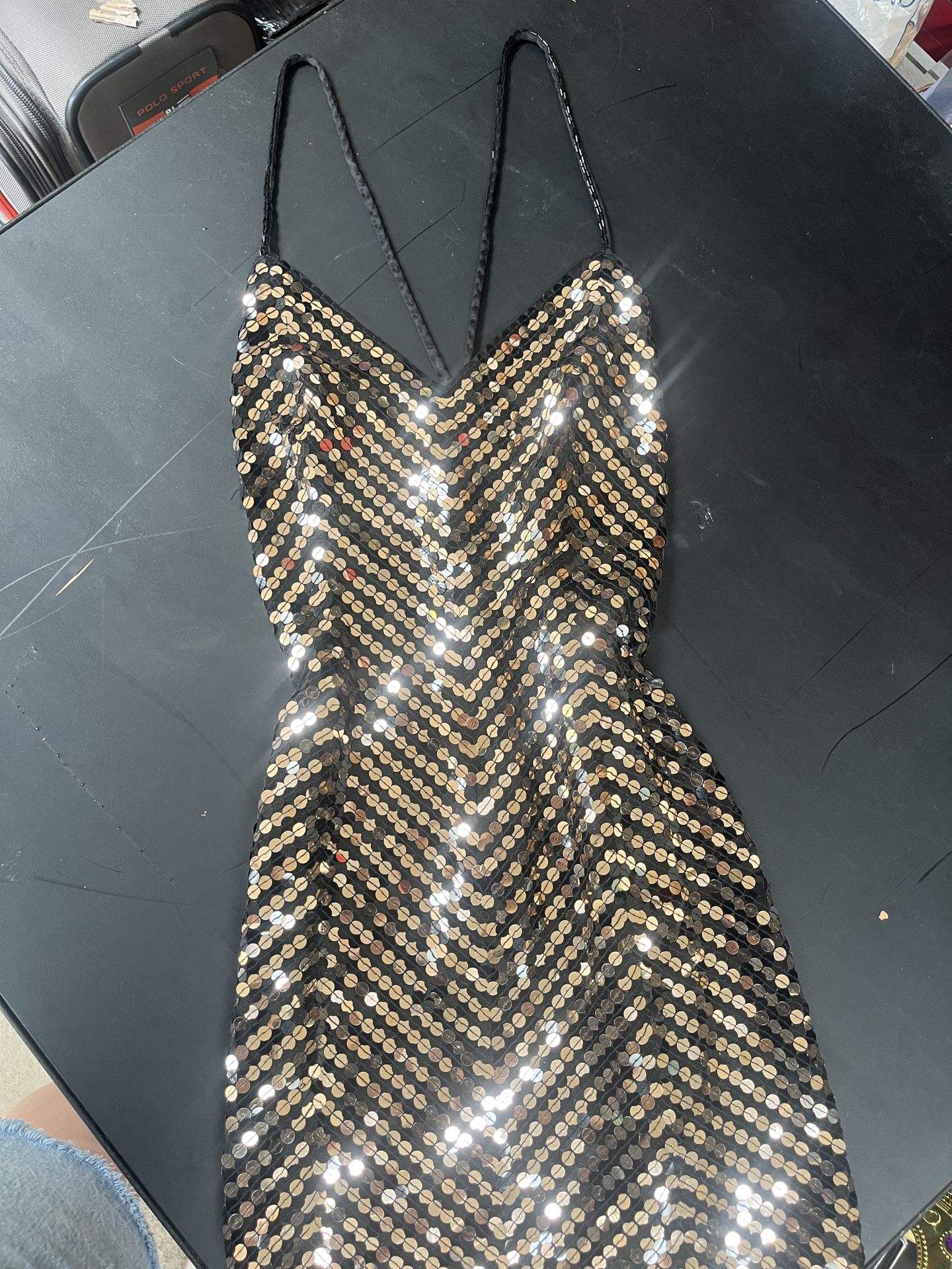 Flattering Black And Gold Sequin Dress