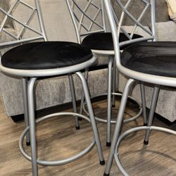 Set of 3 Counter Height Bar Stools - Silver Metal