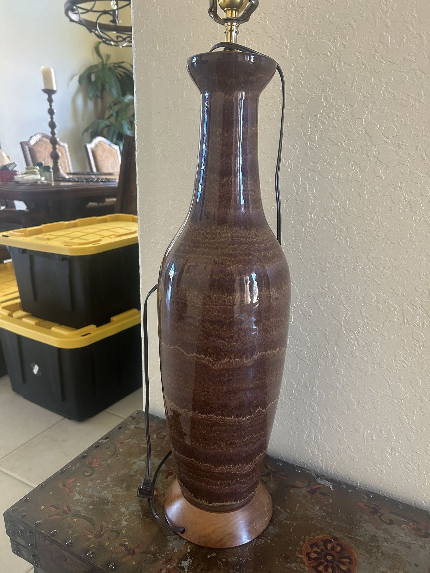 antique glass lamp with wood base