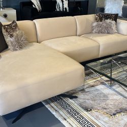 ASK PRICE NEW 2 PIECE LIVINGROOM SET SECTIONAL ARMCHAIR BEIGE VELVET