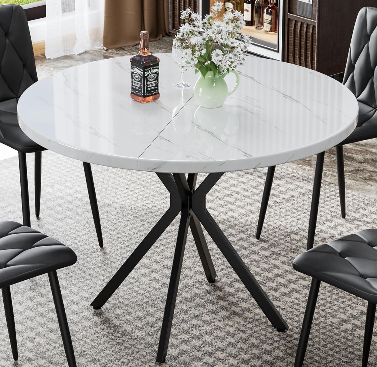 Round Dining Table, 39 Inch Modern Round Table - White with Black X Base for 4-5 People - Perfect for Small Spaces, Apartments & Dining Rooms $50