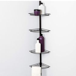 White Shower Caddy with 3 Shelves, Zenna Home Corner Tension Pole 