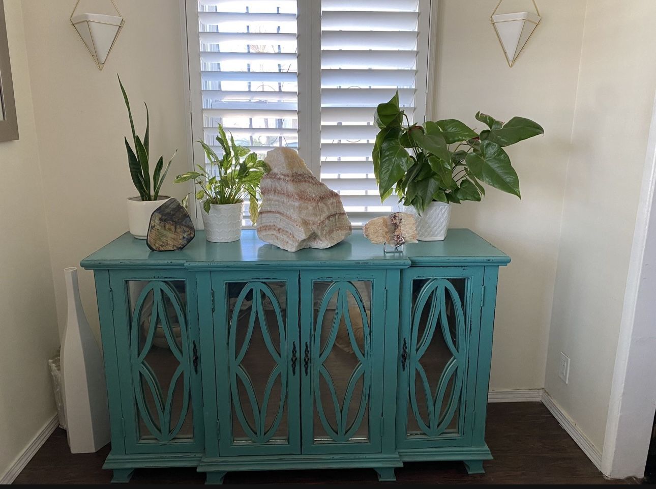 Teal Finish Console Media Credenza Storage
