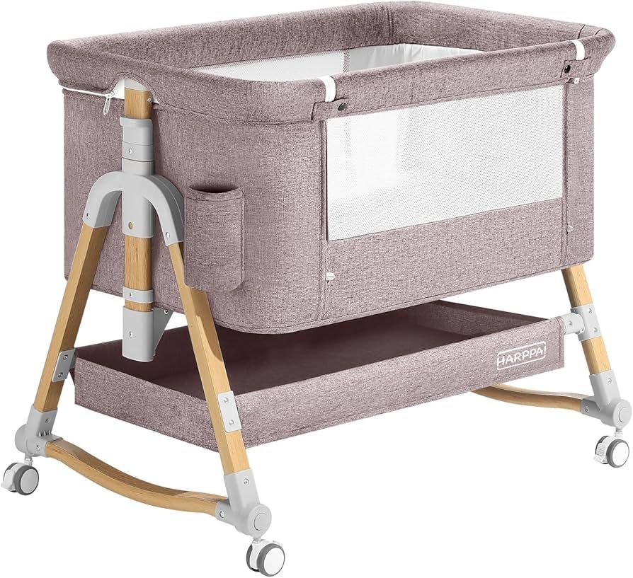 HARPPA Cuddly 3-in-1 Baby Bassinet (Mosquito Net Included), Five-Position Adjustable Bassinet with Storage for Newborns, Portable Bassinet with Tether