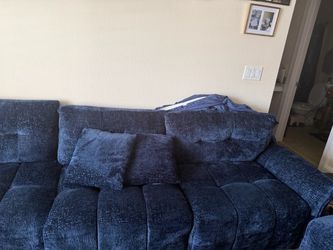 Blue Fabric Sectional Sofa with Ottoman