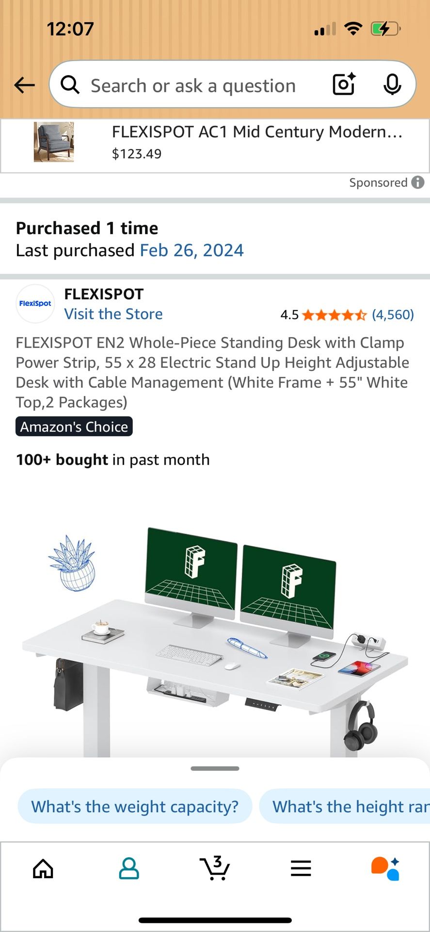 FLEXISPOT EN2 Whole-Piece Standing Desk with Clamp Power Strip, 55 x 28 Electric Stand Up Height Adjustable Desk with Cable Management (White Frame +