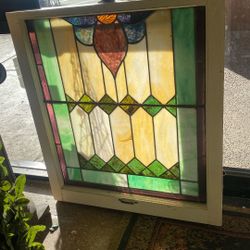 Antique Stained Glass Window 30" Wide By 34" Tall