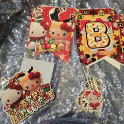 Hello Kitty Holiday Christmas Birthday Party  Cake Topper And Banner  Party Decor 