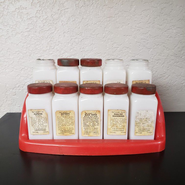 Vintage Griffiths Milk Glass Spice Jars
