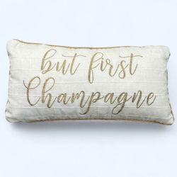 White and Gold 24X12 Rectangle Knit Pillow | 🥂 But First Champagne 🍾 Throw Pillow