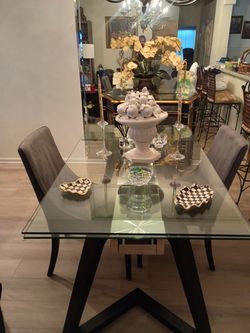 Modern Glass Dining Table + 4 Chairs – Only 3 Months Old – $300