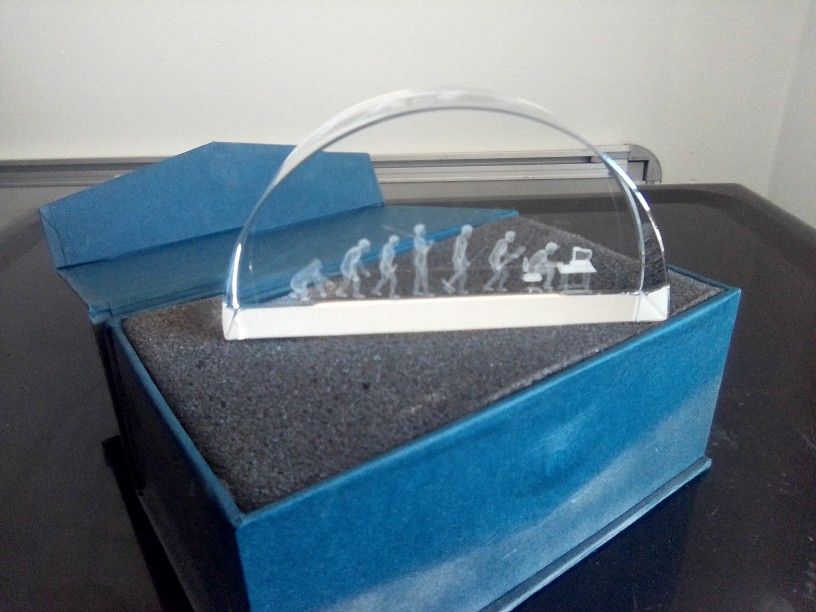 Evolution Of Men Art On Transparent Glass Half Circle In A Nice Box