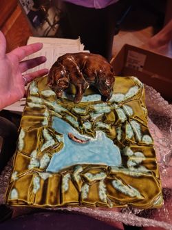 Ceramic Bear Fishing Ashtray or Decorative Dish