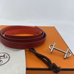 $550 Hermes Gamma Reversible Belt Leather Thin 80 Red