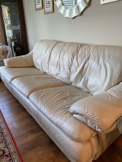 Beige leather sofa