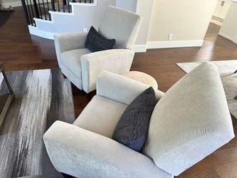 2 Matching Cream Accent Chairs – One Recliner – Excellent Condition