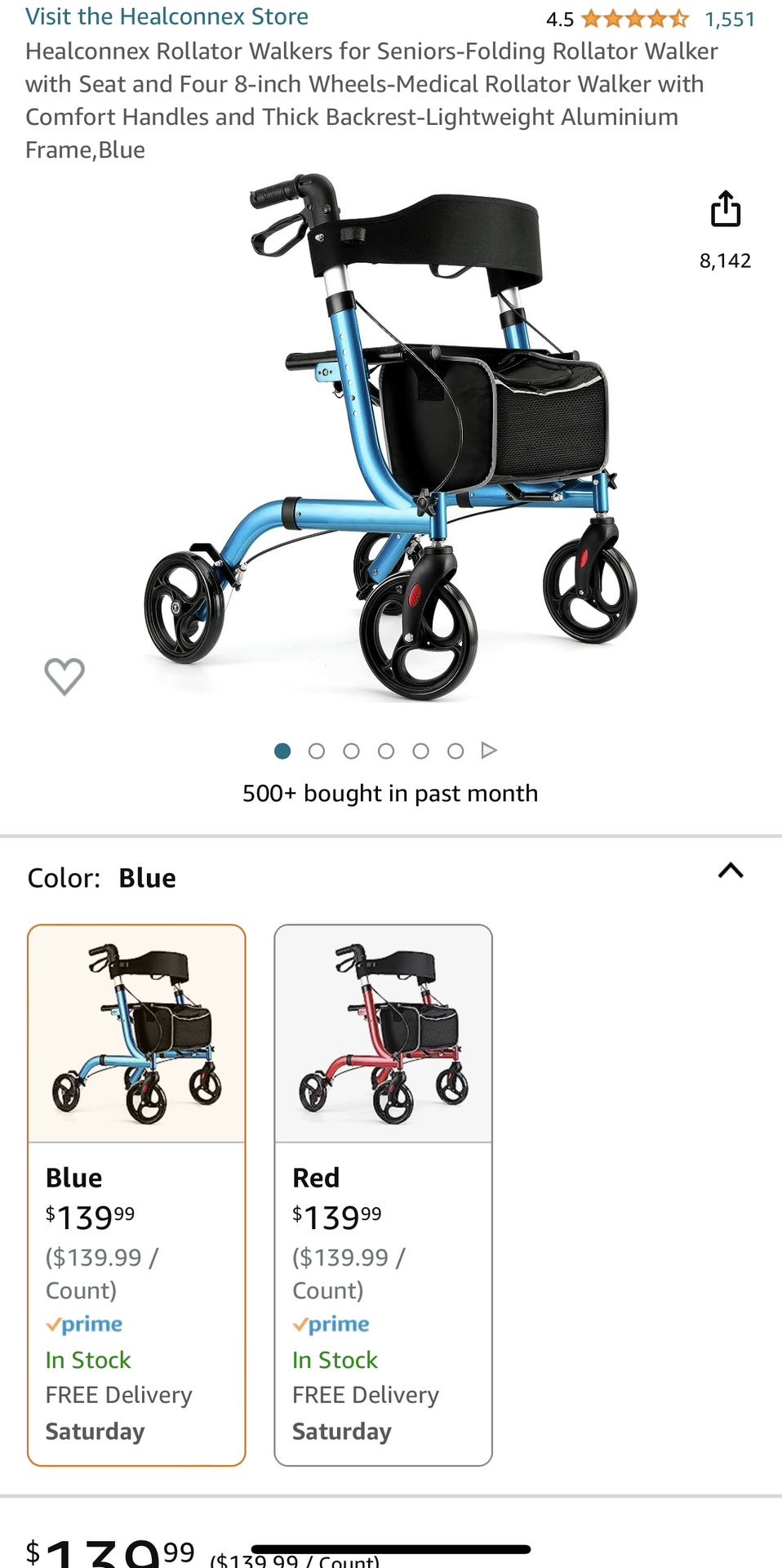 Healconnex Rollator Walkers For Seniors-Folding Rollator Walker With Seat And Four 8-Inch Wheels-Medical Rollator Walker With Comfort Handles And Thic