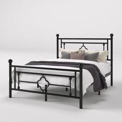 14 Inches Queen Size Metal Platform Bed Frame/Vintage Iron-Art Headboard and Footboard