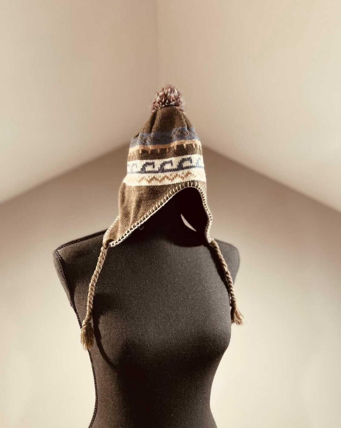 White/Brown/Blue Earflap Beanie