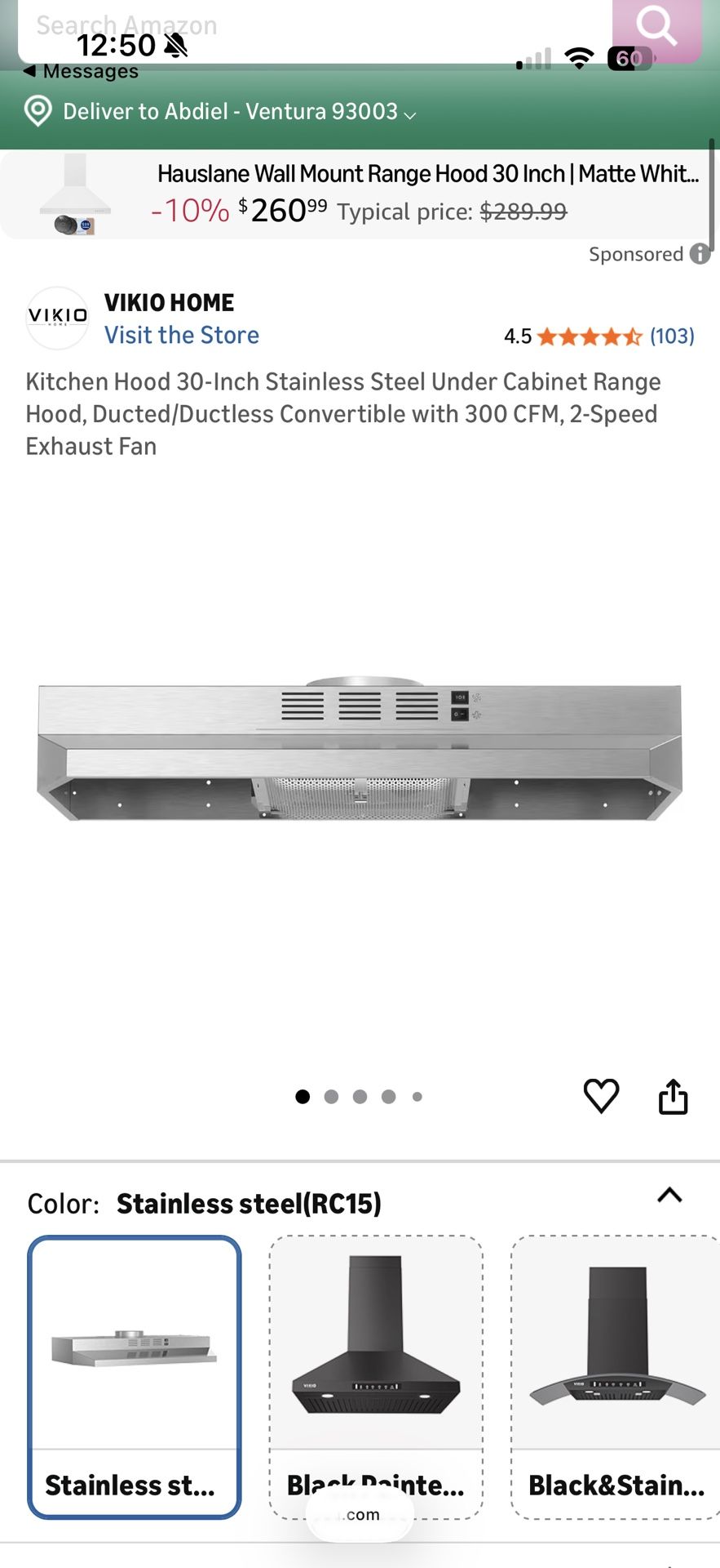 Kitchen Hood 30inch Stainless Steel