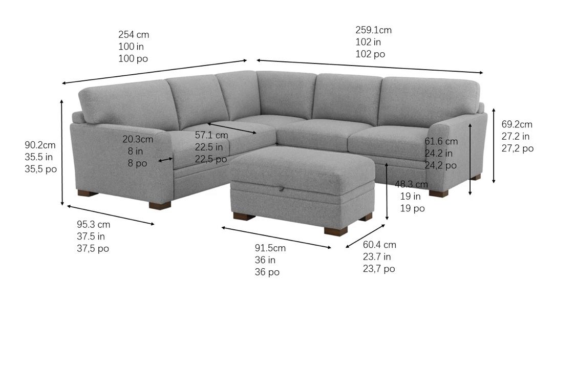 Langdon Fabric Sectional with storage ottoman