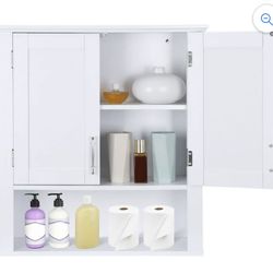 White Wooden Bathroom Kitchen Wall Cabinet Storage Cupboard 3 Organizer Shelves Save Space