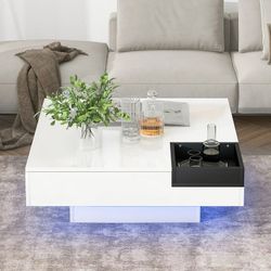 White High Glossy Finish Coffee Table with LED Lights