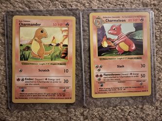 Charmander and Charmeleon SHADOWLESS Pokemon Cards 1995