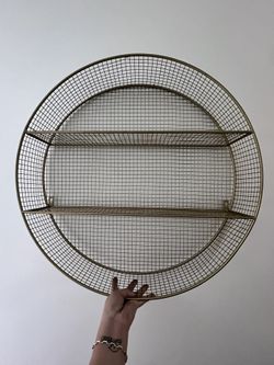 Gold Metal + Mesh 2 Tier Round Wall Shelf