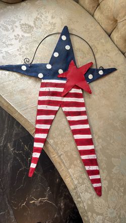 Unique Red White & Blue Star Made Of Screen By Peri Woltjer - Hang On Door OR Wall