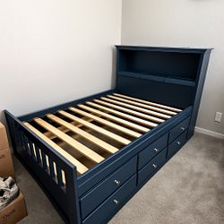 Full Size Navy Storage Bed – Solid Wood – Tons of Storage – $450 (OBO)