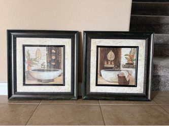 Framed Bathroom Art Prints Set of 2 Bathtub Plants Portrait Decor