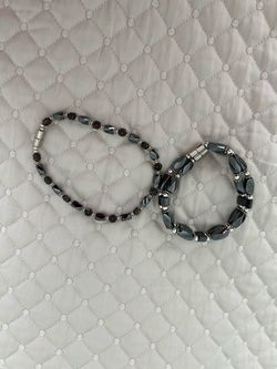 Hematite Beaded Bracelets Set of 2