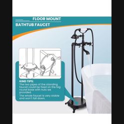 Freestanding Bathtub Faucet Floor Mount Tub Filler with Double Cross Knobs bronze AndAnd Nickel, C61 