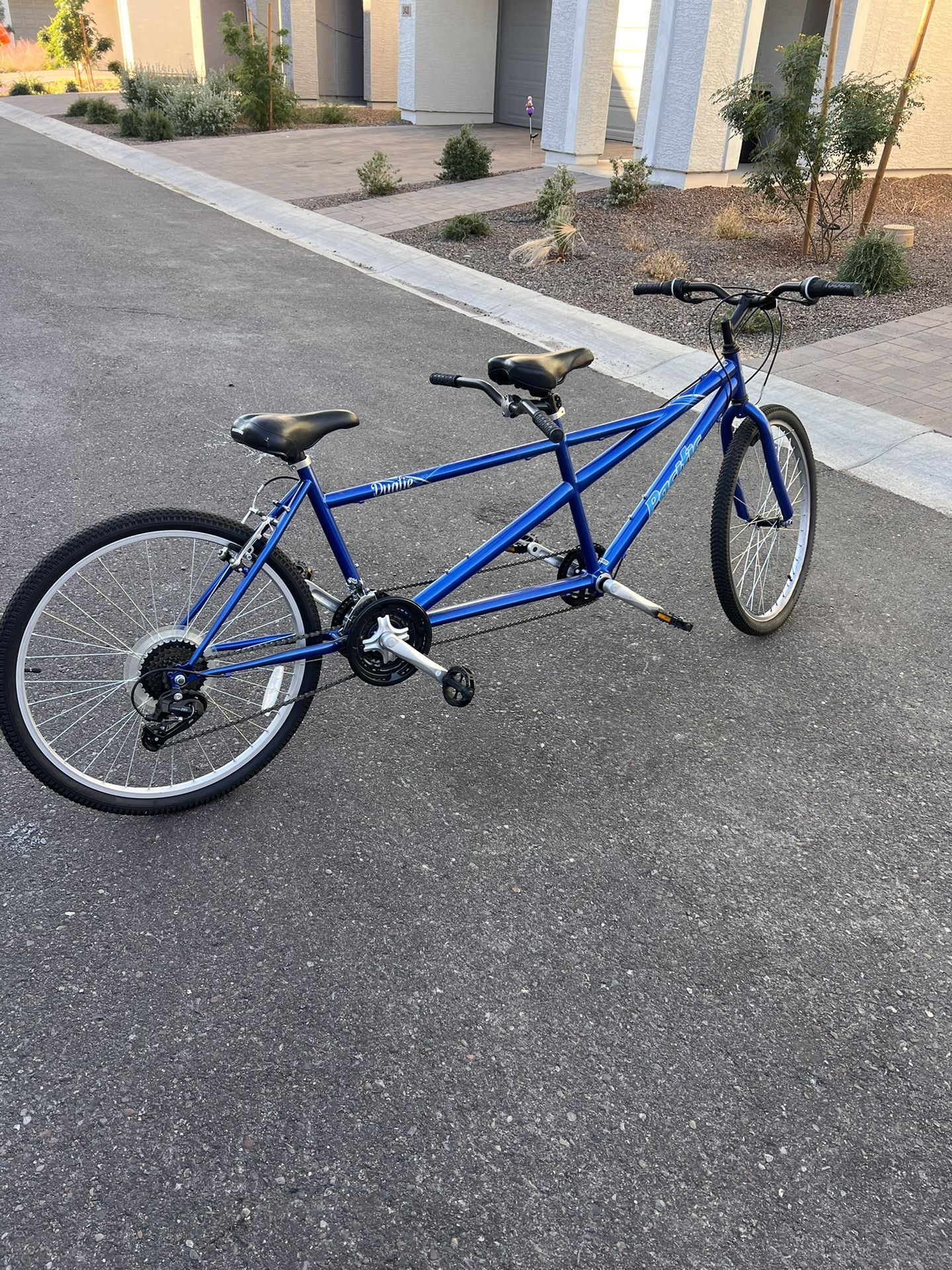 Pacific Dualie Adult Tandem Cruiser Bike, Two-Rider Bicycle for Men and Women, 26-Inch Wheels, 21-Speed, Linear Pull Brakes, Blue