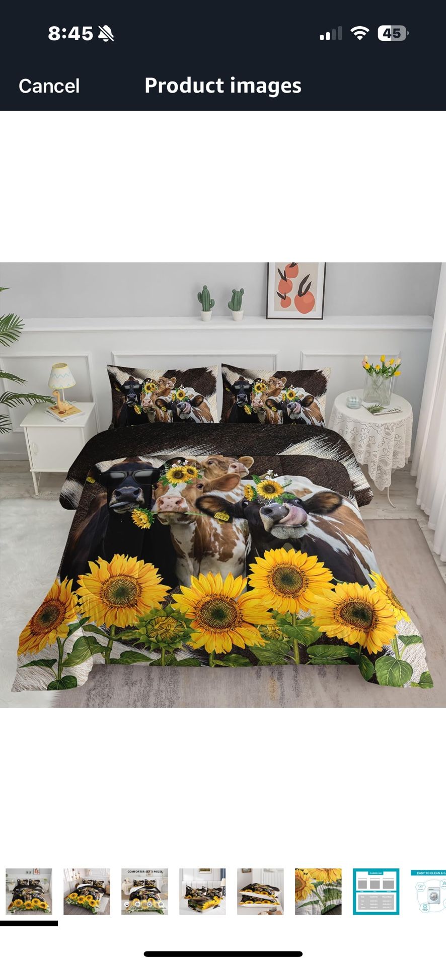 Cute Cow Print 2 Pillow Cases + Queen Duvet