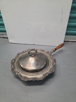Antique Silver Plate Serving Pan / Chafing Dish by TOWLE with Dome Lid & Wood Handle