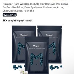Maxpearl Hard Wax Beads, 300g Hair Removal Wax Beans for Brazilian Bikini, Face, Eyebrows, Underarms, Arms, Chest, Back, Legs, Pack of 3