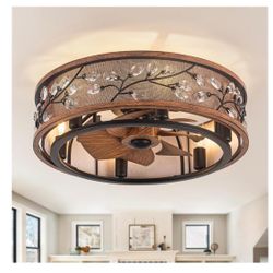 WWM 20" Flush Mount Fandelier Ceiling Fan with Lights Farmhouse Style Quiet & Energy-Efficient, Remote Control, Low Profile, DC Motor Fixes Flickering