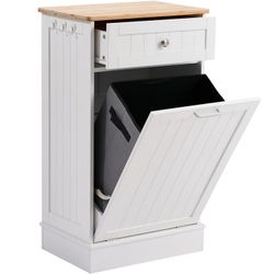 13 Gallons Tilt Out Trash Cabinet, Hidden Trash Can Kitchen Wooden Tilt Out Pet Proof Hidden Trash Bin for Kitchen Living Room,White