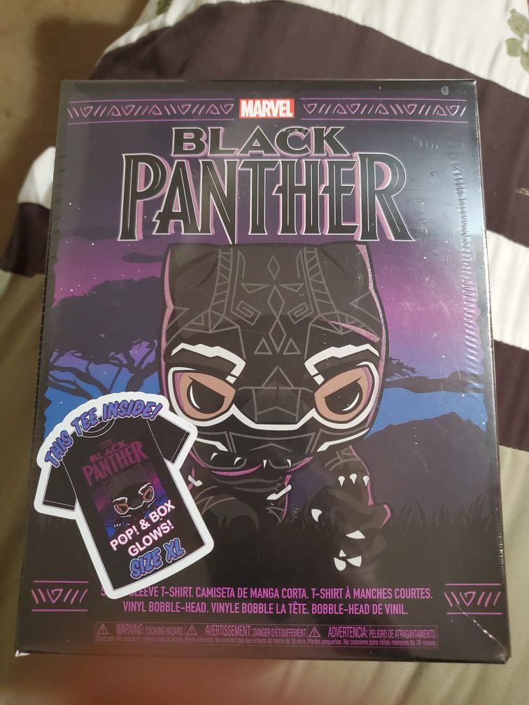 Black Panther t-shirt and Funko Pop box set
