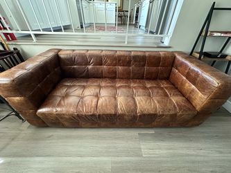 Brown Leather Tufted Sofa
