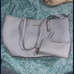 Dusty Blue Michael Kors Purse And Wallet