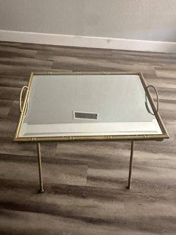 Gold Metal Tray Table with Mirrored Surface