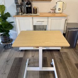 Mobile Standing Desk w/ Wheels – Adjustable Height, Natural Wood