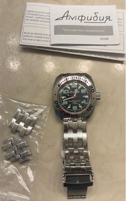 VOSTOK | Amphibian Automatic Self-Winding Russian Diver Wrist Watch | WR 200m | Amphibia 710334 | Black Dial 40mm Mechanical Watch | Luminous dots
