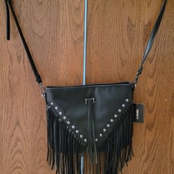 Fringe Crossbody Bag with Stud Detail - Black