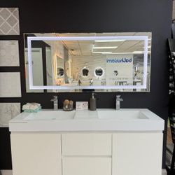 60" Double Sink Floating White  Bathroom Vanity 