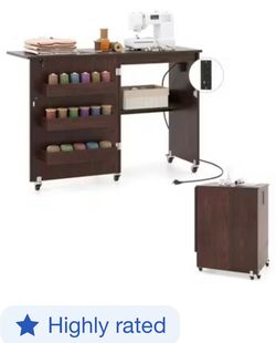Multi-use Drop Leaf Folding Cart - Desk, Sewing Cabinet, Mini Bar, Accent Table