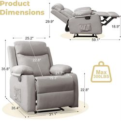 New-Korser Recliner Chair, Small Recliners for Small Spaces, Reclining Chair, Manual Recliner with Cup Holders and Side Pockets, Chairs for Living Roo